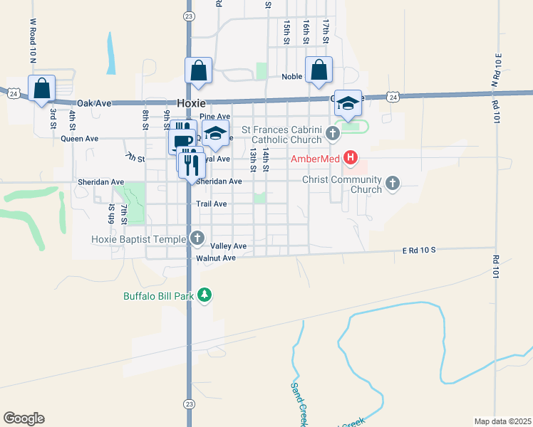 map of restaurants, bars, coffee shops, grocery stores, and more near 650 14th Street in Hoxie