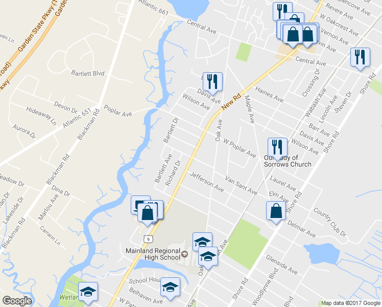 map of restaurants, bars, coffee shops, grocery stores, and more near 500 Van Sant Avenue in Linwood
