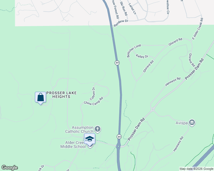 map of restaurants, bars, coffee shops, grocery stores, and more near 11569 China Camp Road in Truckee