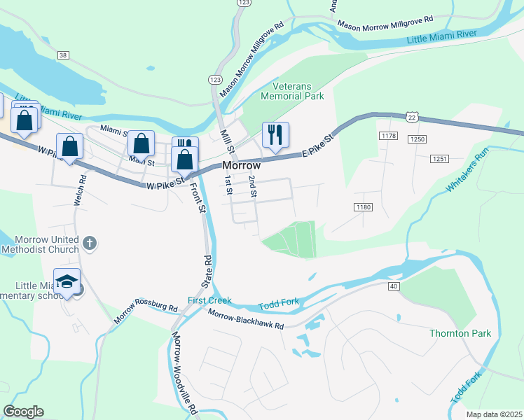 map of restaurants, bars, coffee shops, grocery stores, and more near 351 Hopkins Street in Morrow