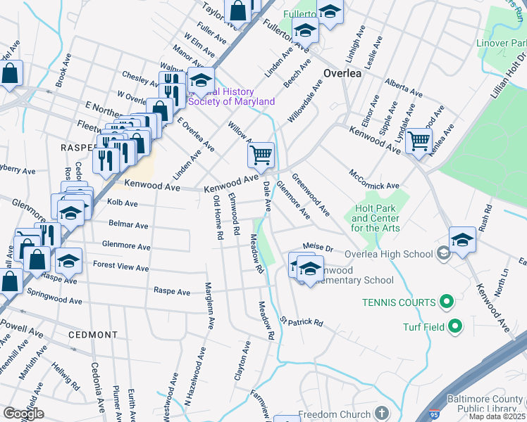 map of restaurants, bars, coffee shops, grocery stores, and more near 702 Dale Avenue in Baltimore