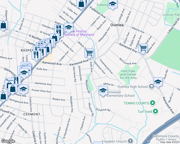 map of restaurants, bars, coffee shops, grocery stores, and more near 702 Dale Avenue in Baltimore