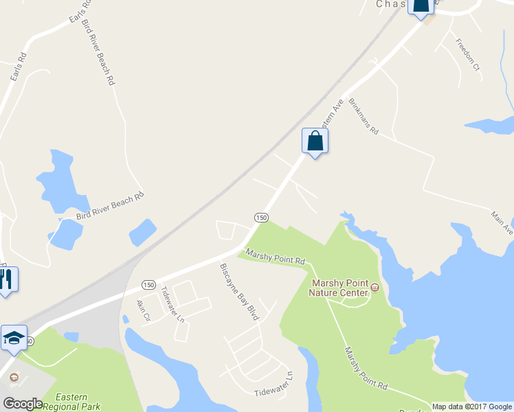 map of restaurants, bars, coffee shops, grocery stores, and more near 12128 Eastern Avenue in Middle River