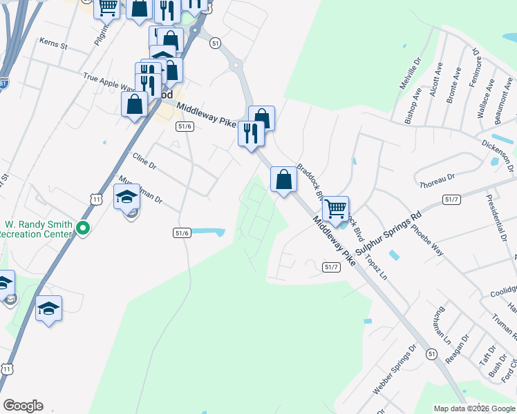 map of restaurants, bars, coffee shops, grocery stores, and more near 1001-1099 Meadowview Drive in Inwood