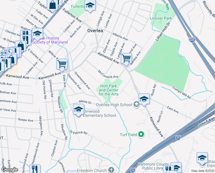 map of restaurants, bars, coffee shops, grocery stores, and more near 34 Elmont Avenue in Baltimore