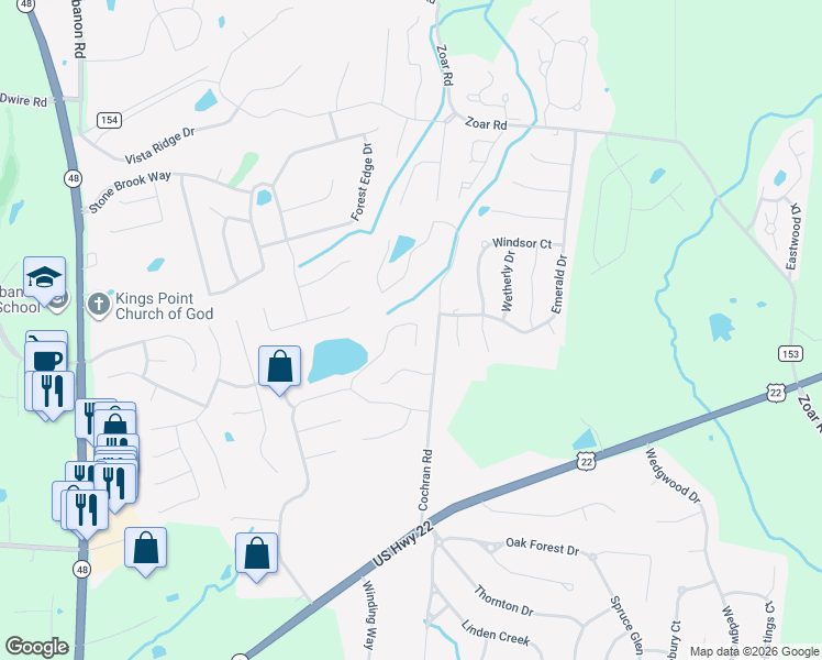 map of restaurants, bars, coffee shops, grocery stores, and more near 5632 Beechtree Lane in Maineville