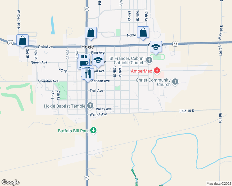 map of restaurants, bars, coffee shops, grocery stores, and more near 1200-1298 Trail Ave in Hoxie