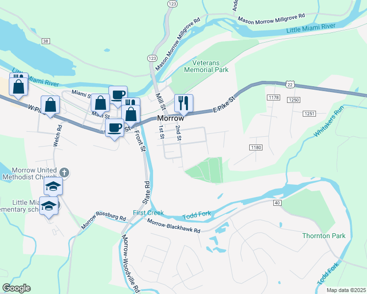 map of restaurants, bars, coffee shops, grocery stores, and more near 351 Hopkins Street in Morrow