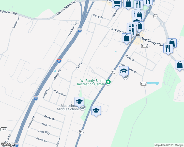 map of restaurants, bars, coffee shops, grocery stores, and more near 81 Stadium Circle in Inwood