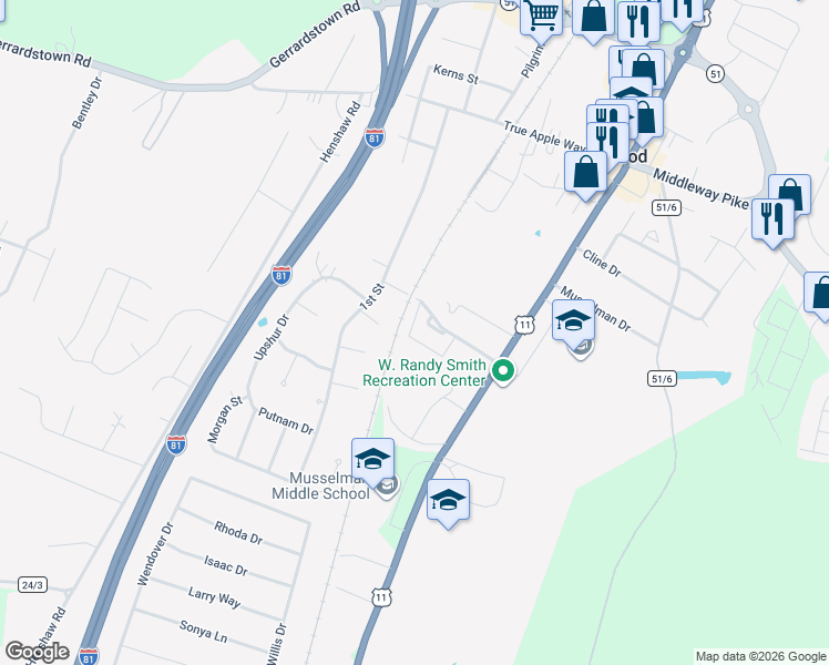 map of restaurants, bars, coffee shops, grocery stores, and more near 81 Stadium Circle in Inwood