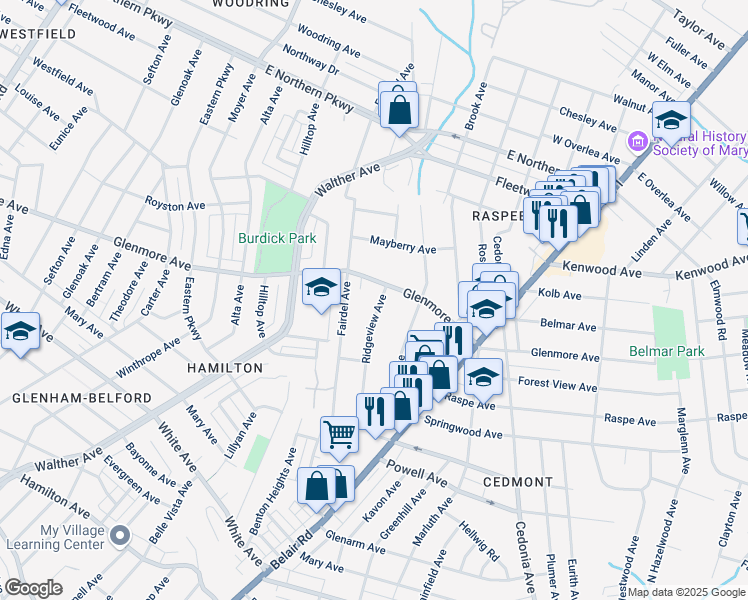 map of restaurants, bars, coffee shops, grocery stores, and more near 6228 Ridgeview Avenue in Baltimore