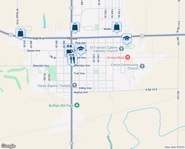 map of restaurants, bars, coffee shops, grocery stores, and more near 1200 Trail Avenue in Hoxie