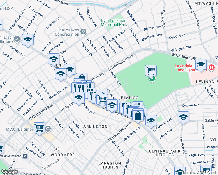 map of restaurants, bars, coffee shops, grocery stores, and more near 3317 Ingleside Avenue in Baltimore