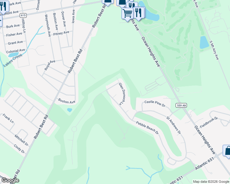 map of restaurants, bars, coffee shops, grocery stores, and more near 203 Spyglass Court in Egg Harbor Township