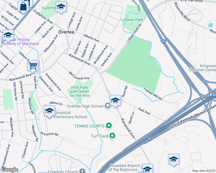 map of restaurants, bars, coffee shops, grocery stores, and more near 5308 East Avenue in Baltimore