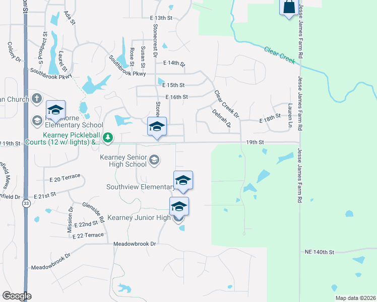 map of restaurants, bars, coffee shops, grocery stores, and more near 807 Blackberry Circle in Kearney
