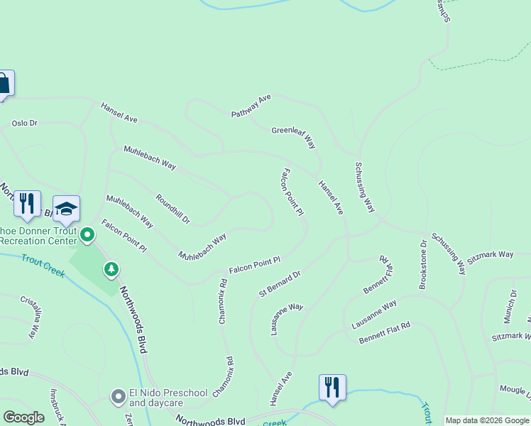 map of restaurants, bars, coffee shops, grocery stores, and more near 12713 Muhlebach Way in Truckee