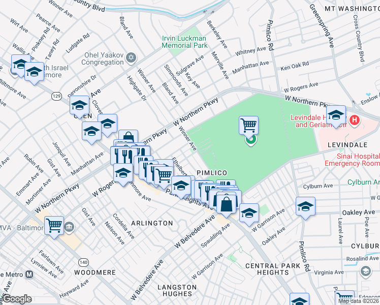 map of restaurants, bars, coffee shops, grocery stores, and more near 3214 Avondale Avenue in Baltimore