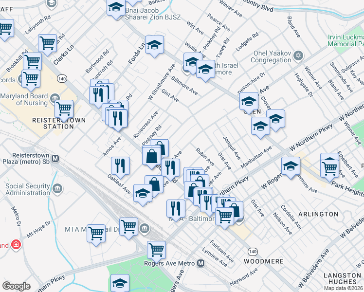 map of restaurants, bars, coffee shops, grocery stores, and more near 3906 Glen Avenue in Baltimore