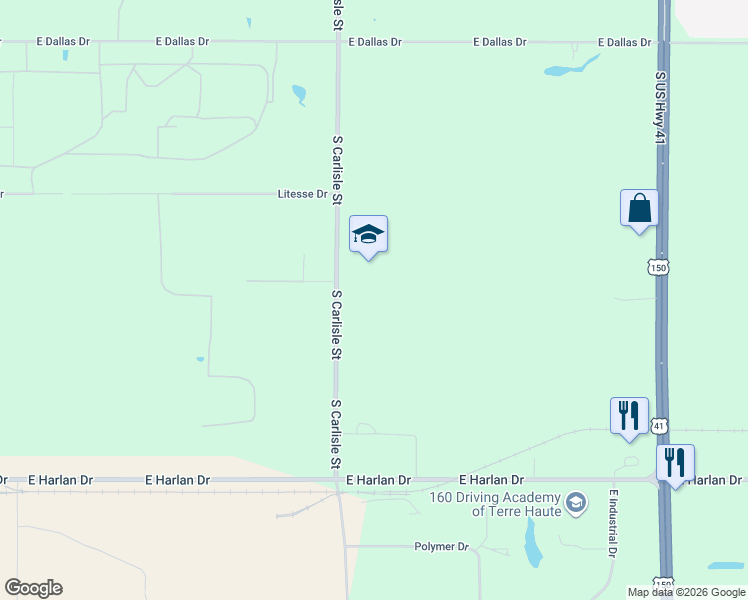 map of restaurants, bars, coffee shops, grocery stores, and more near 9402 South Carlisle Street in Terre Haute