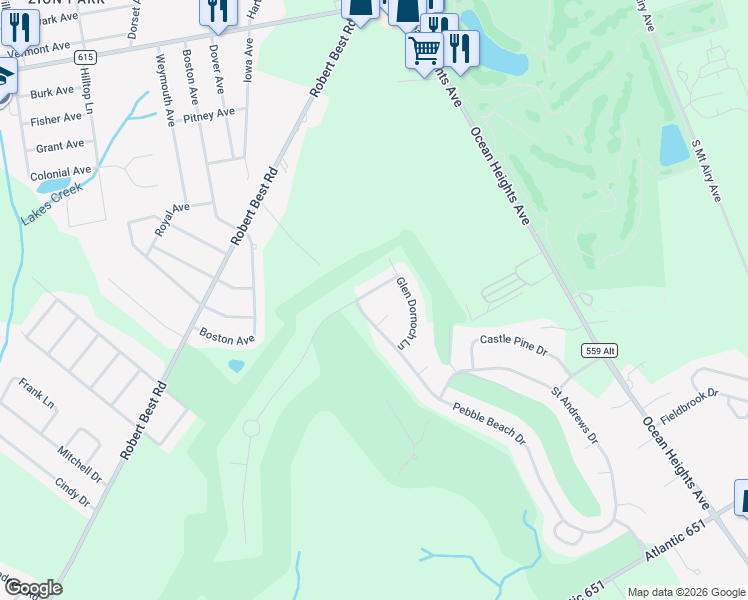 map of restaurants, bars, coffee shops, grocery stores, and more near 203 Spyglass Court in Egg Harbor Township
