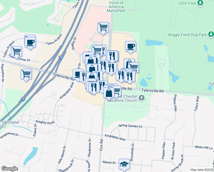 map of restaurants, bars, coffee shops, grocery stores, and more near in Butler County