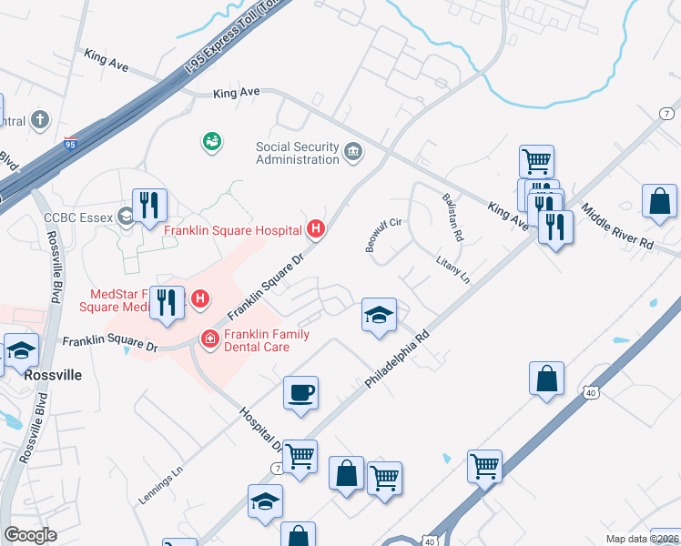 map of restaurants, bars, coffee shops, grocery stores, and more near 9206 Oswald Way in Rosedale