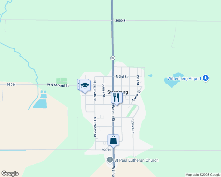map of restaurants, bars, coffee shops, grocery stores, and more near Walnut Street in Strasburg