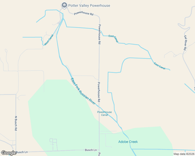 map of restaurants, bars, coffee shops, grocery stores, and more near 14130 Powerhouse Road in Potter Valley