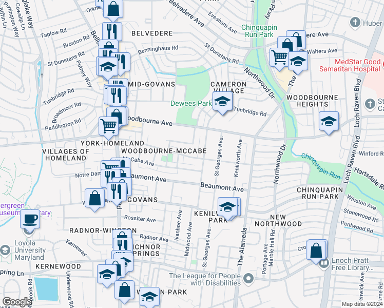 map of restaurants, bars, coffee shops, grocery stores, and more near 836 Glenwood Avenue in Baltimore