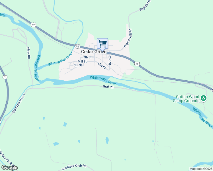 map of restaurants, bars, coffee shops, grocery stores, and more near 7123 Graf Road in Brookville
