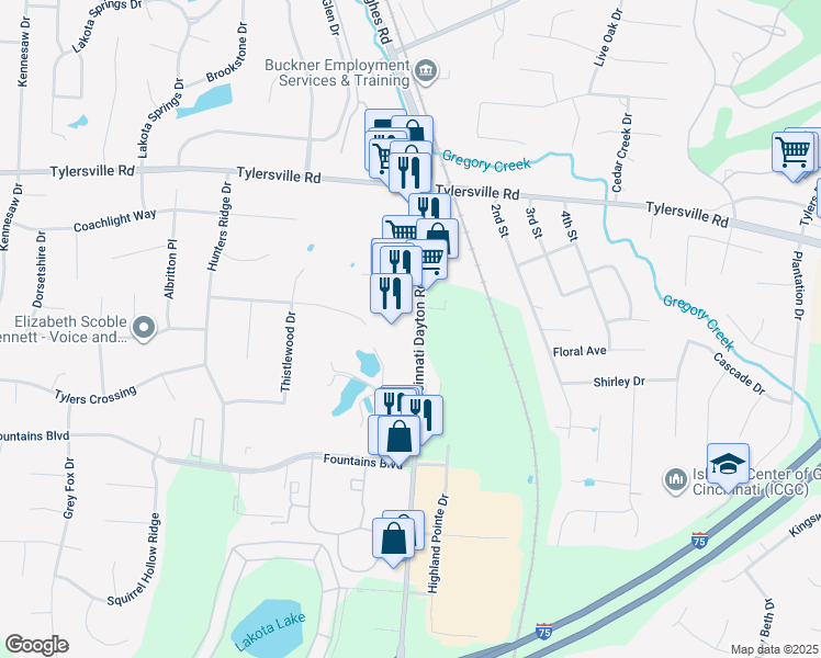 map of restaurants, bars, coffee shops, grocery stores, and more near 8015 Cincinnati Dayton Road in Butler County