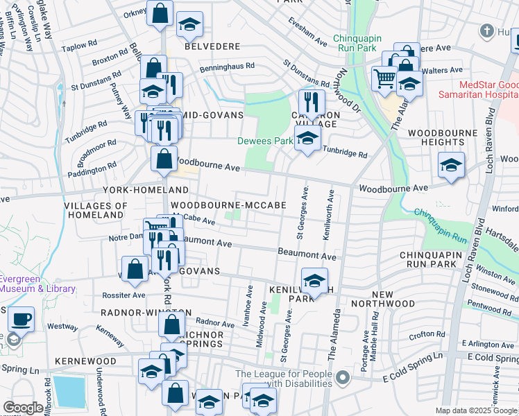 map of restaurants, bars, coffee shops, grocery stores, and more near 822 Glenwood Avenue in Baltimore