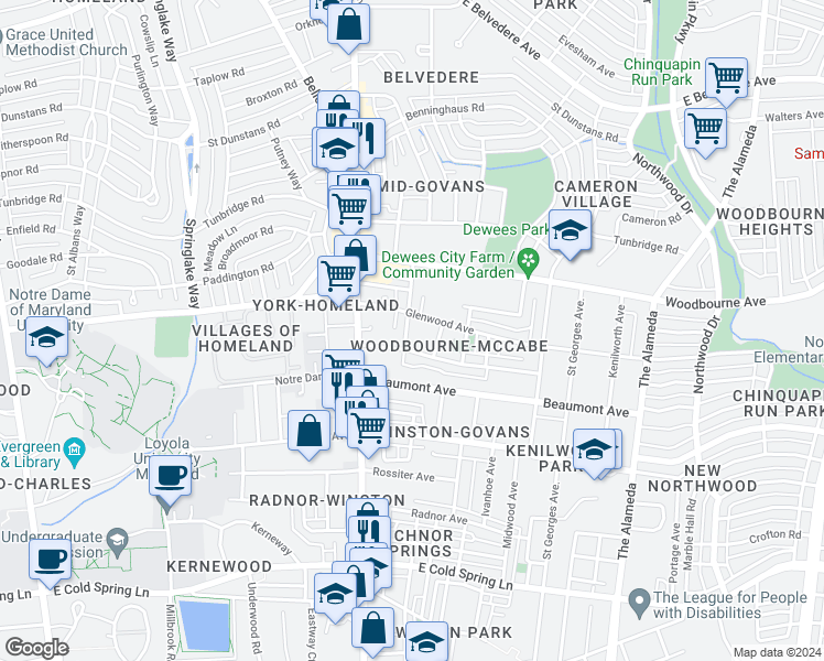map of restaurants, bars, coffee shops, grocery stores, and more near 5207 Ready Avenue in Baltimore