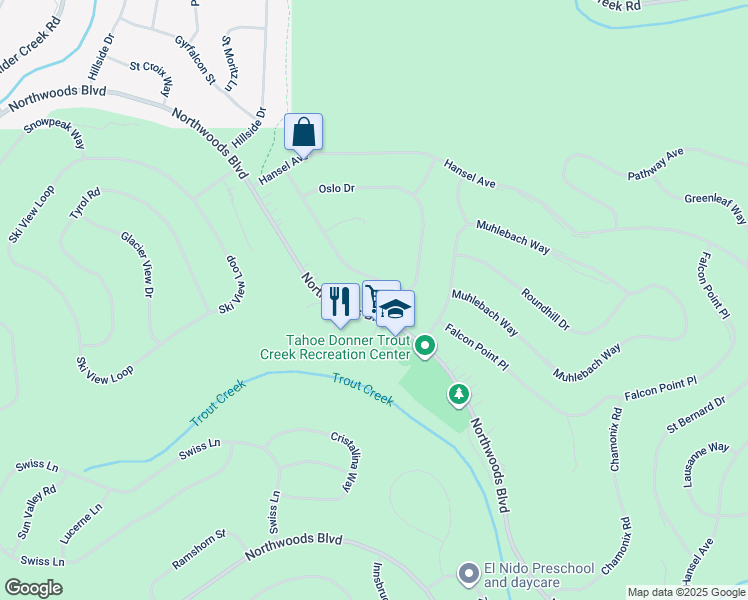 map of restaurants, bars, coffee shops, grocery stores, and more near 11964 Oslo Drive in Truckee