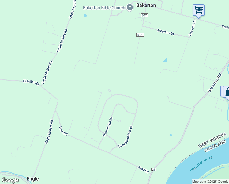 map of restaurants, bars, coffee shops, grocery stores, and more near 658 Deer Mountain Drive in Harpers Ferry