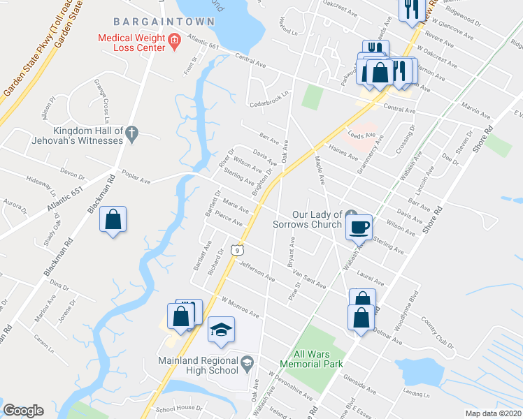 map of restaurants, bars, coffee shops, grocery stores, and more near 413 West Poplar Avenue in Linwood