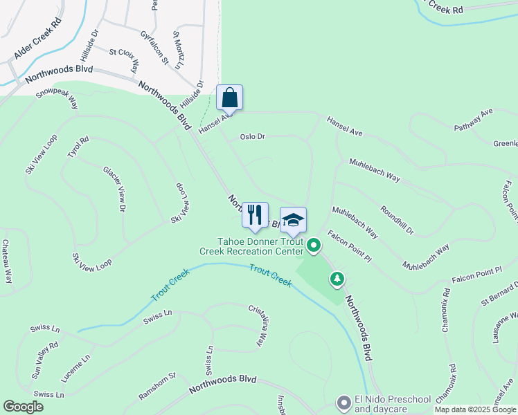 map of restaurants, bars, coffee shops, grocery stores, and more near 11964 Oslo Drive in Truckee