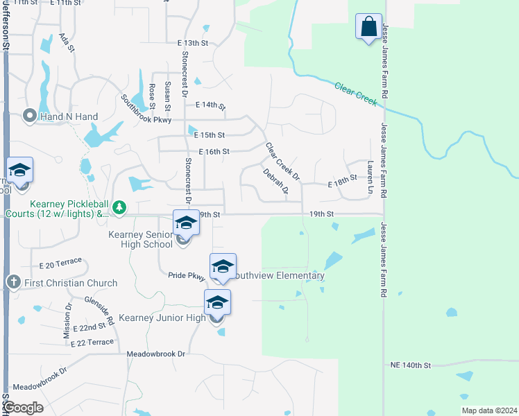 map of restaurants, bars, coffee shops, grocery stores, and more near 913 East Madelyn Drive in Kearney