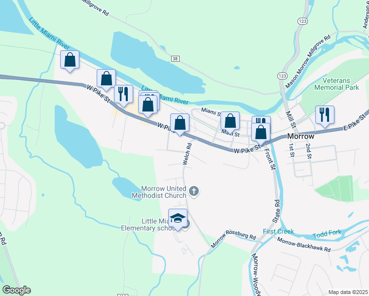 map of restaurants, bars, coffee shops, grocery stores, and more near 310 East US Highway 22 And 3 in Morrow