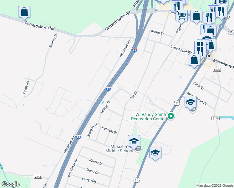 map of restaurants, bars, coffee shops, grocery stores, and more near 149 Upshur Drive in Inwood