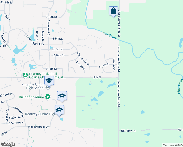 map of restaurants, bars, coffee shops, grocery stores, and more near 1809 Clear Creek Drive in Kearney
