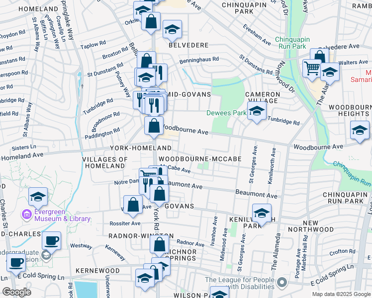 map of restaurants, bars, coffee shops, grocery stores, and more near 614 Glenwood Ave in Baltimore