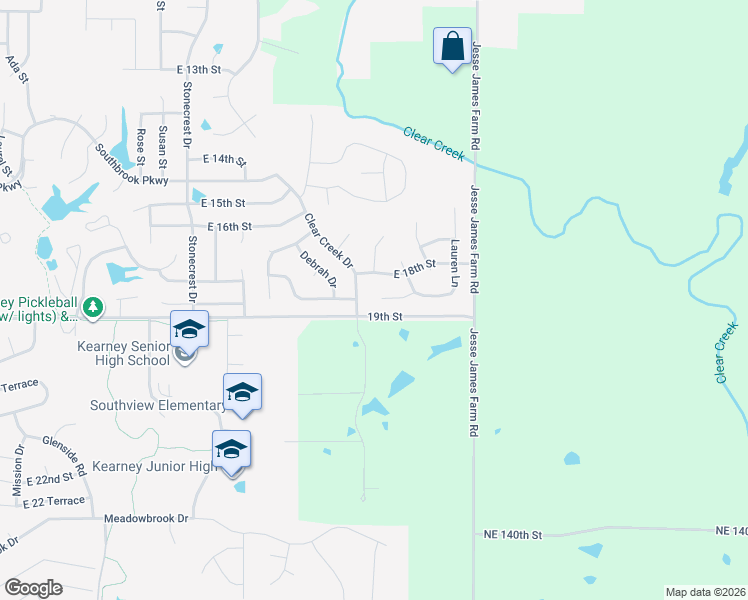 map of restaurants, bars, coffee shops, grocery stores, and more near 1809 Clear Creek Drive in Kearney