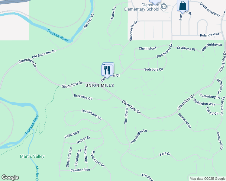 map of restaurants, bars, coffee shops, grocery stores, and more near 10024 Suffolk Place in Truckee