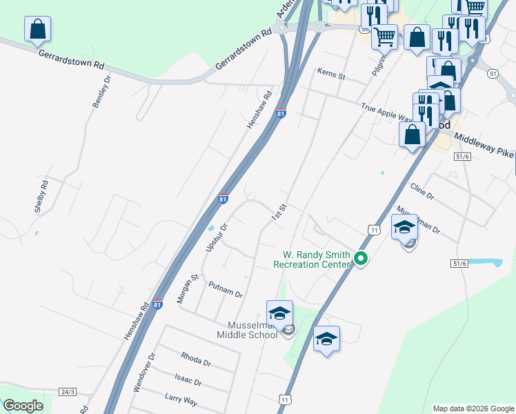map of restaurants, bars, coffee shops, grocery stores, and more near 71 Upshur Drive in Inwood