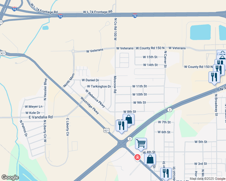 map of restaurants, bars, coffee shops, grocery stores, and more near 1011 West 11th Street in Greensburg