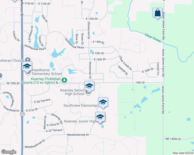 map of restaurants, bars, coffee shops, grocery stores, and more near 800 Feldspar Street in Kearney