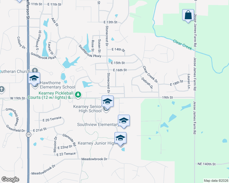 map of restaurants, bars, coffee shops, grocery stores, and more near 800 Feldspar Street in Kearney