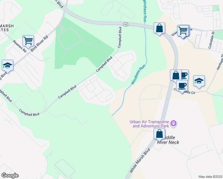 map of restaurants, bars, coffee shops, grocery stores, and more near 1048 Collier Run Road in Baltimore